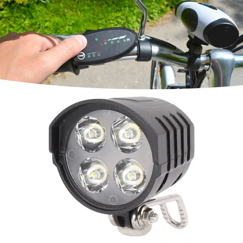 Ebike Headlight With Built In Horn 12W High Brightness LED Light For A Lit Night Ride 4 LED Beads One Point Five Meters Cable Universal 36V 48V 52V 60V Compatibility Safe Road Glow For Dark Streets And Late Night Commuting