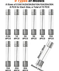 Garage Ready Fast Blow Glass Fuse Assortment Kit For Cars And Trucks 6X30MM Automotive Fuses showing 9 sizes 0.5A to 30A, total of 72 fuses.