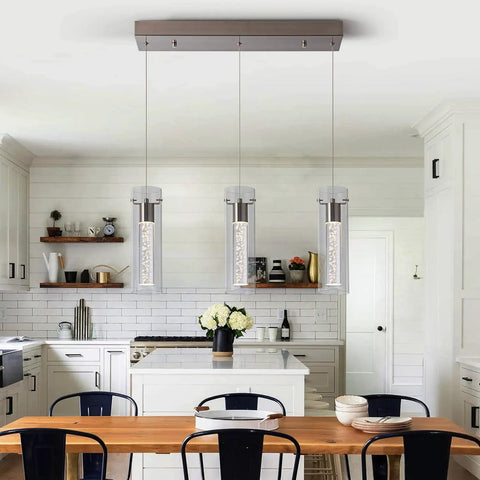 Pendant Lights For Kitchen Island With Remote Control, Dimmable And Color Temperature Adjustable From Warm White To Cool Daylight, Brushed Nickel Finish With Clear Cylinder