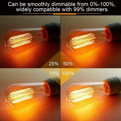 Vintage Edison Bulbs 60W Amber Warm Dimmable Incandescent E26 in different dimmable settings, showcasing retro glow.