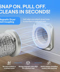 Magnetic Dryer Vent Kit For Tight Spaces With Self-Aligning Mag-Snap Connector showing snap-on installation