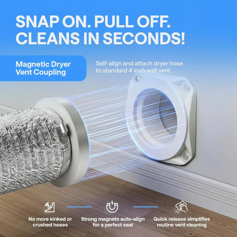 Magnetic Dryer Vent Kit For Tight Spaces With Self-Aligning Mag-Snap Connector showing snap-on installation