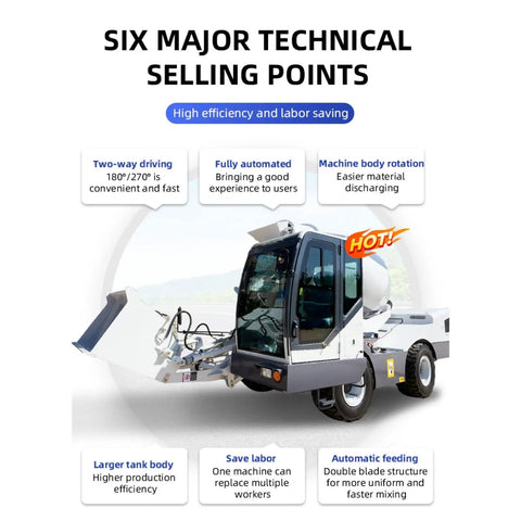 Job Site Ready Heavy Duty Self Loading Concrete Mixer Truck With Spinning Drum For Barn Builds Driveway Repair And County Road Workflows, showcasing features and efficient operation.