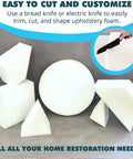 Various shapes of high-density foam cushions for furniture, highlighting their easy cutting and customization options.