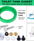 3 Inch Toilet Tank To Bowl Coupling Kit With Gasket Bolts Nuts Washers Wrench And Teflon Tape Easy DIY Repair Kit For Most 3 Inch Flush Valve Openings Includes Installation Instructions showing components and toilet illustration