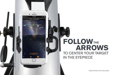 StarSense Explorer LT 114AZ App Enabled Telescope With Smartphone Dock And StarSense App showing sky guidance arrows