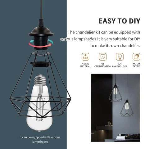 Industrial Mini Pendant Light Kit With Edison Retro Vibe and UL E26 Socket, open metal frame with visible bulb, kitchen use