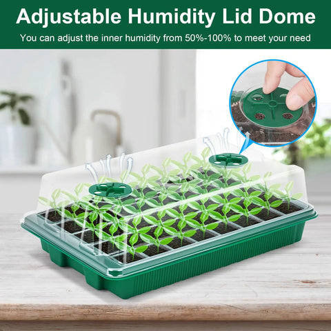 Five Pack Seed Starter Trays Kit With 200 Cells Total See Through Lids And Adjustable Humidity Dome for quick seed germination
