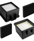 2 Pack HEPA And Foam Filter Replacement Set For Easy Lite Cyclonic Quick Vac UD20005 And Extreme Cyclonic Quick Vac UD20010 Upright Vacuum Cleaner Replaces F43 2PY1105000 And 1PY1106000 Filters with black filters and cases displayed.