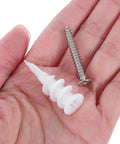 50 Sets Concrete Wall Anchors And Screws Kit for Shelves and Picture Frames, plastic anchor and stainless steel screw in hand