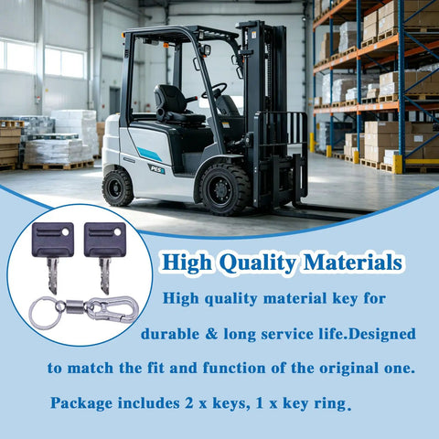 2 Pack Heavy Duty Forklift Ignition Switch Key Replaces 107151-001 And 089216-001 Compatible With Crown Wp3000 Pe3000 Pe4000 Gpw40 displayed with forklift in warehouse.