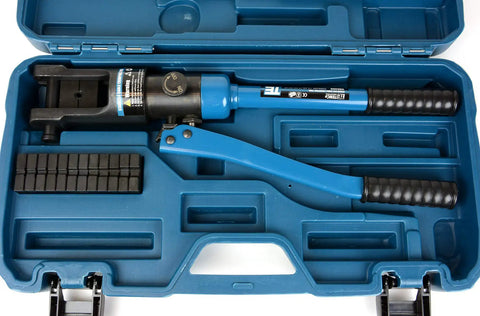 Beefy Hydraulic Hand Crimping Tool For One Sixteenth To One Quarter Inch Stainless Steel Cable Railing Fittings 11 US Tons Capacity