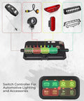 8 Gang Switch Panel With Enhanced Sensitivity, LED Touch Control, shown with automotive lighting components.