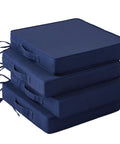 Set Of 4 Navy Blue Patio Chair Cushions, 19x19x3 Inch Outdoor Seat Cushions With Handle And Ties, Waterproof And Fade Resistant