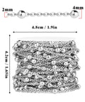 33ft 2mm Stainless Steel Satellite Bead Chain Roll Bulk For Jewelry Making, 304 Stainless Steel Nickel Free And Lead Free Cable Chain With 4mm Beads, Ideal For Necklaces, Bracelets, And Artisan Jewelry Projects. Close-up of 2mm chain and 4mm bead coil
