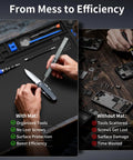 Large Soldering Mat Heat Resistant Up To 932 Fahrenheit with organized electronics tools on mat, comparison shown.