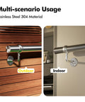 Top Shelf 6ft Wall Mounted Stair Handrail Kit Built Tough With Rust Proof 304 Stainless Steel To Hold Your Weight Securely On Decks Stairs Or Patios Indoors And Outdoors Silver shown mounted on outdoor and indoor surfaces.