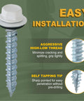 Top Shelf Badass Metal Roofing Screws Number 10 X 1 Inch 300 Pack showing self-tapping tip for easy installation.
