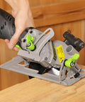 Powerful Compact Circular Saw With Laser Guide, 5.8 Amp, cutting wood, handheld view