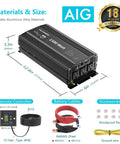 Diagram of 1500W Pure Sine Wave Inverter 12V DC to 110V AC Power Converter with UL Fuses, Three Outlets, 2.4A USB, and accessories.