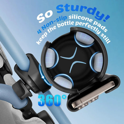 Close-up view of Two Pack Cup Holder Attachment For Strollers Walkers Wheelchairs And Bikes And Scooters With Built In Phone Holder