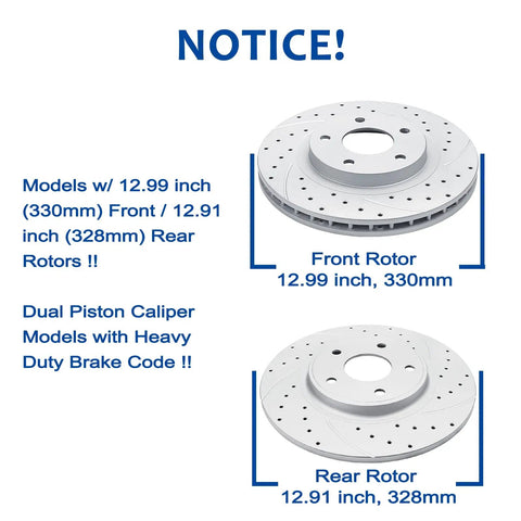 Beefed Up Drilled And Slotted Brake Kit Replacement For Chrysler Town And Country Dodge Front 12.99 Inch Rear 12.91 Inch Rotors
