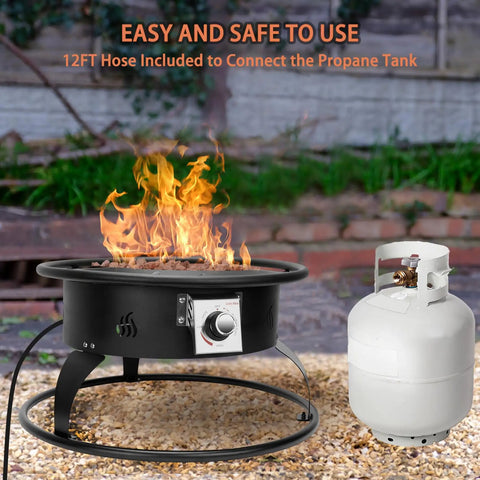 Outdoor Propane Fire Pit 22 Inch Smokeless Portable Fireplace With 12 Foot Hose And Lava Rocks for easy patio use