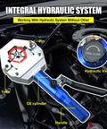 Hydraulic AC Hose Crimper Kit With 7 Die Set Manual Handheld Tool for Auto AC Line Repair installed in engine bay.