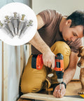 Five Piece Drill Shaft Extender And Buffing Wheel Mandrel Set thick arbor adapter with worker using drill and dog nearby.
