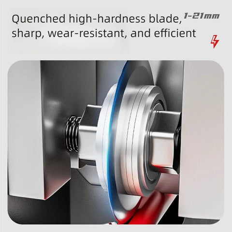 Close-up of a quenched high-hardness blade on a Fast And Easy Wire Stripping Tool For Scrap Copper And DIY Cables No Assembly Required Works With Drill 0.04 To 0.8 Inch Wire Range Replacement Blades Included Precision Hand Peeler For Cleaner Copper Recycling