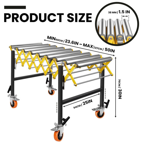 Badass Hella Rugged Roll Away Conveyor Stand With 980 Lb Capacity And Smooth 360 Swivel Casters For Adjustable 23 To 50 Inch Table Saw Woodshop Feed Line Extension Setup
