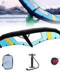 Inflatable Wing Foil Kite For Kitesurfing And Snow Surfing With Window Portable Windsurfing Sail shown with pump and backpack