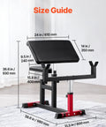 Heavy Duty Preacher Curl Bench For Home Gym Setup Seated Bicep Curl Station size guide with dimensions