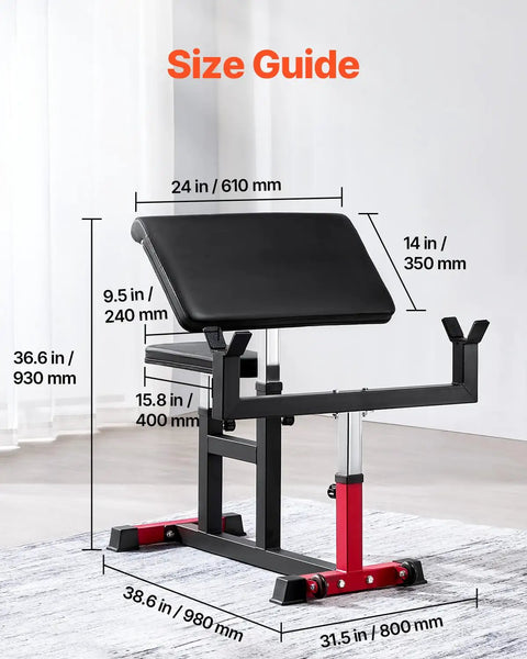 Heavy Duty Preacher Curl Bench For Home Gym Setup Seated Bicep Curl Station size guide with dimensions