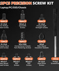 Rock Solid 522 Piece Computer Screws Kit Featuring M3 Hex Fasteners and Standard Six Thirty Two Bolts for Motherboard Standoffs and SSD mounting hardware.