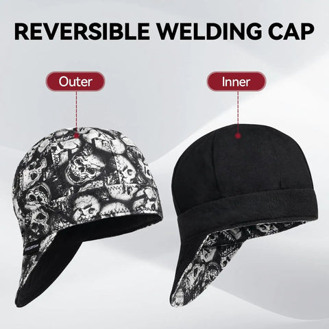 Reversible 8 Panel Welding Cap With 260 Gram Martin Cloth And 100 Percent Cotton Lining Fireproof 10 Oz Comfort Outer Inner View