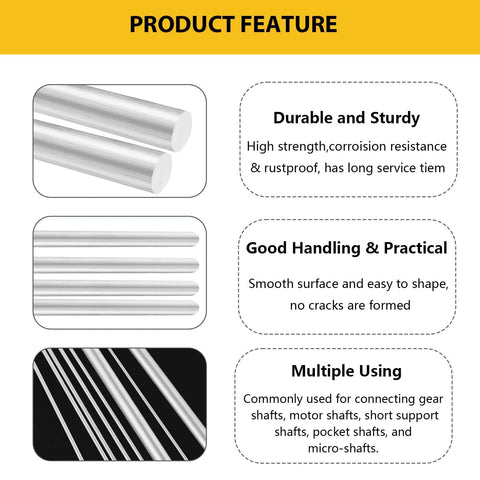 15-piece set of 6061-T6 aluminum round rods, 1/8 in (3 mm) x 12 in, solid shafts for DIY crafts