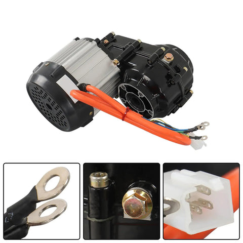 48V 1000W Brushless Differential Electric Motor 4800RPM showing connections, wiring, and aluminum casing detail.
