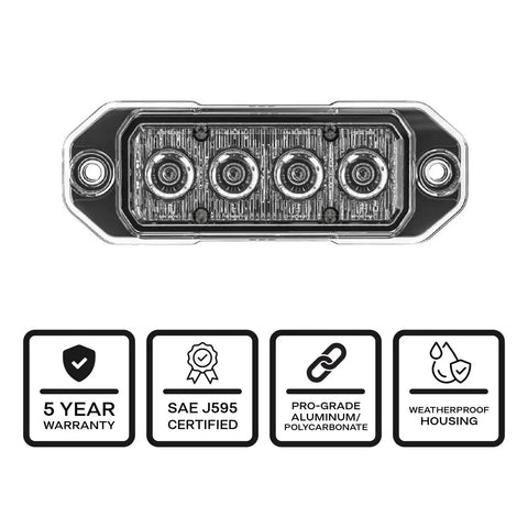 Battle Tested Led Caution Light Featuring Four High Output Surface Mount Beacons For Tow Trucks And Utility Fleet With Dual Memory Flash Patterns And Crisp Green Lens Optics