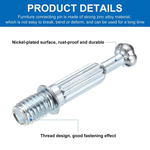 Heavy Duty 25 Pack Cam Lock Screws For Furniture Assembly Zinc Alloy M6x33mm Cabinet Bolts And Dowels showing detailed thread design.