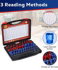 Open case showing 58 Piece Thread Checker Set With 32 Standard And 26 Metric Bolt Size Finders for quick identification