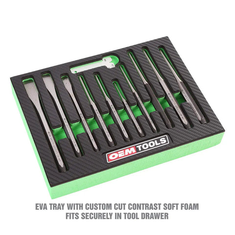 11 Piece Punch And Chisel Set For Metalworking Pro Grade Tools Made From Heat Treated Alloy Steel With Green EVA Organizer Tray