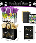 Two Pack Graduation Gift Bags With Tissue Paper, Cards And Reusable Nonwoven Totes, White Colorful And Black Gold Design, 12.6 Inch Size