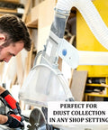 Clear 4 Inch Dust Collection Hose, Flexible 16 Foot PVC Debris Vacuum Tube for Woodworking Dust Systems in use in workshop