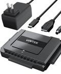 Dual Drive USB C SATA IDE Adapter For 2.5 And 3.5 Inch HDDs SSDs And Optical Drives Lets You Run One SATA And One IDE At The Same Time With Easy Plug And Play, black USB-C cables and power adapter