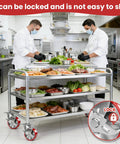 Heavy Duty Swivel Caster Set Of 4 With Dual Wheel Brakes And Rock Solid Industrial Rolling Support For Shop Equipment displayed on a kitchen cart.