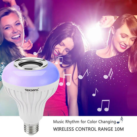 LED Light Bulb Bluetooth Speaker With RGB Color Changing Lamp 6W E26 Smart Bulb For Wireless Stereo Audio, party setting.