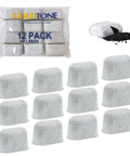 Image showing a 12-pack of activated carbon water filter replacement for Braun coffee makers and brewers with loose carbon.