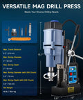 Beast Magnetic Drill Press With 1550W Power For Fast Holes, side view showing drill, control panel, and magnet grip features.