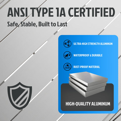 High-quality aluminum, ANSI Type 1A certified, for Height Adjustable Work Platform And Folding Aluminum Step Ladder Portable And Lightweight Yet Built Tough With 330 Lb Rating Perfect For Vehicle Washes Window Cleaning Do It Yourself Projects And Maintenance.